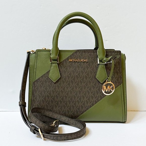 Michael Kors Hope Medium Satchel Shoulder Crossbody Bag MK Brown Evergreen - Picture 1 of 9